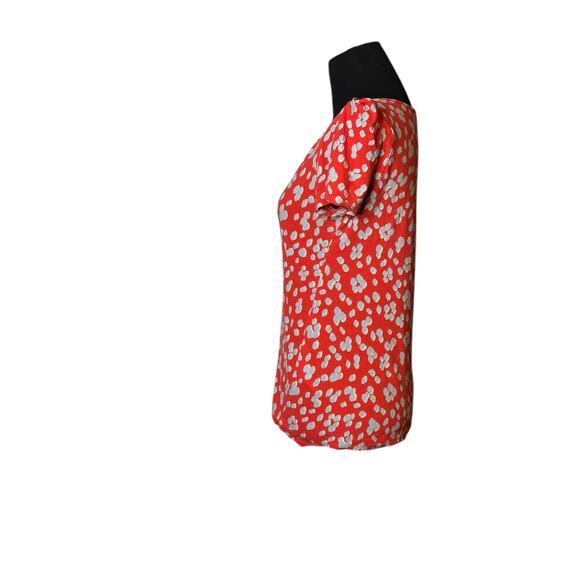 Manoukian red blue print short puff sleeves top size Medium - Picture 7 of 9